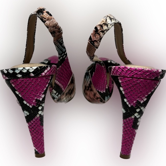 ALDO Pink Black Animal Snake Print Slingback Stiletto Pointy Toe Heels Size 7.5 - Picture 3 of 7